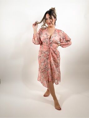 New York & Company Pink Floral Twist-Front Swim Coverup